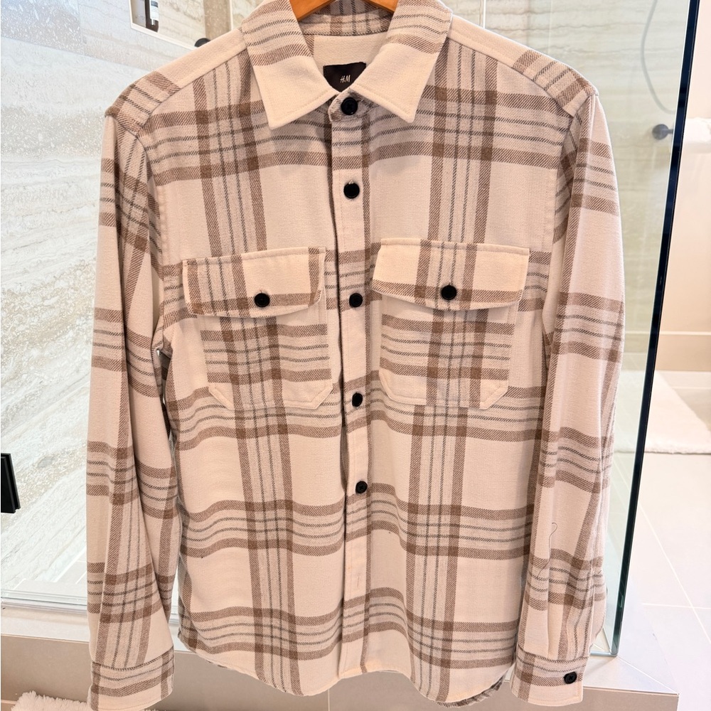 H&M Cream and Brown Plaid Shirt